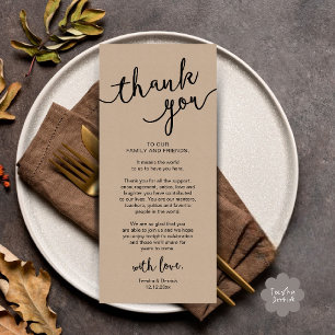Rustic Wedding Place Setting Dinner Thank you Card