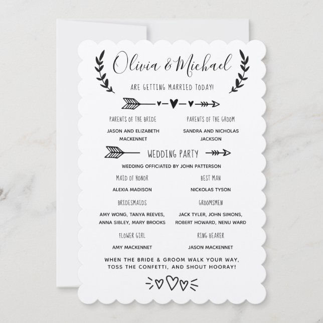 Rustic Wedding Program Order of Events (Front)