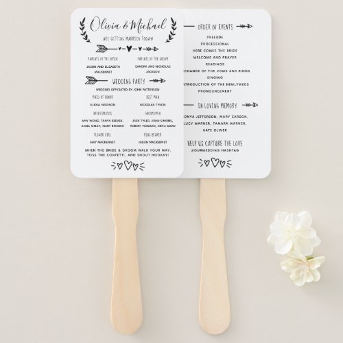 Rustic Wedding Program Order of Events Hand Fan