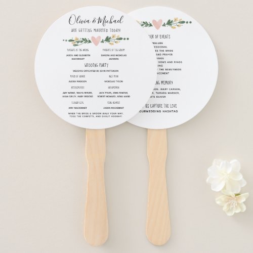 Rustic Wedding Program Order of Events Hand Fan