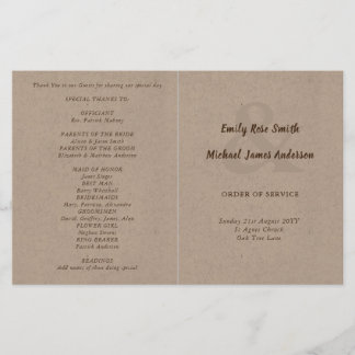 Rustic Wedding Program Order of Service Kraft Look