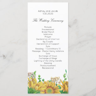 Rustic wedding program Sunflower Country ceremony