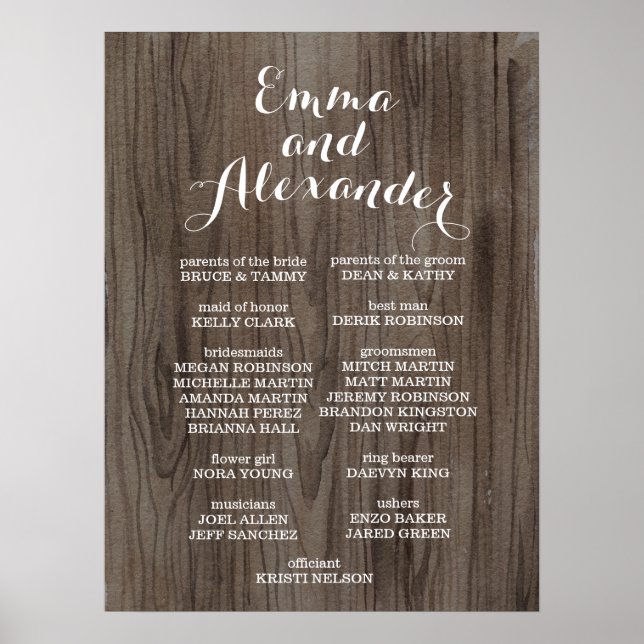 Rustic Wedding Program Wedding Party Sign (Front)