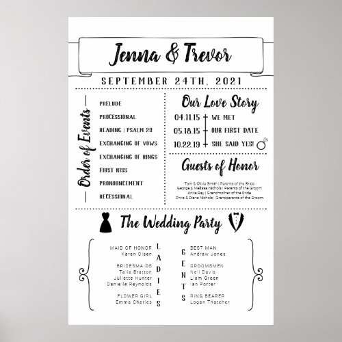 Rustic Wedding Program With Icons Poster