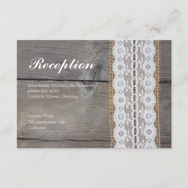 Rustic wedding reception card - lacetrim (Front)