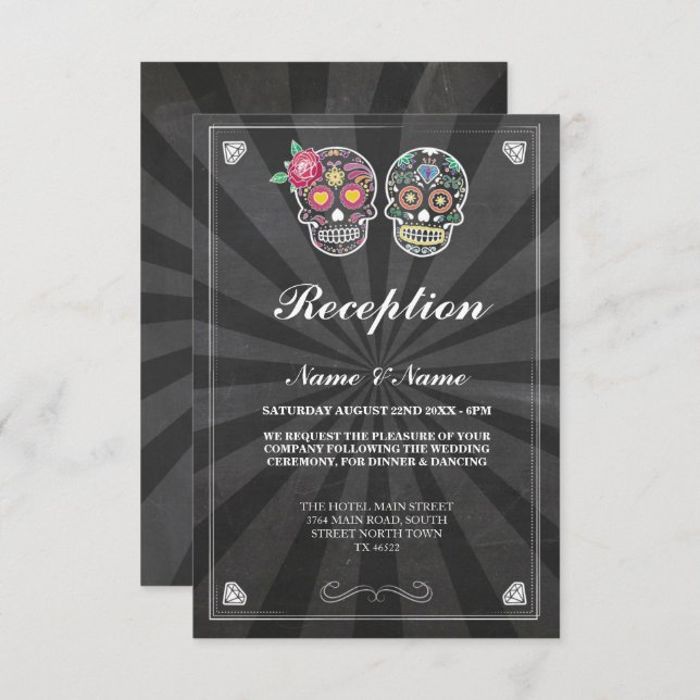 Rustic Wedding Reception Cards Sugar Skull (Front/Back)