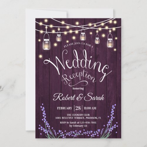 Rustic Wedding Reception _ Purple Wood Lavender Invitation