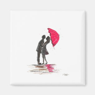 Rustic wedding red umbrella couple in love chic magnet