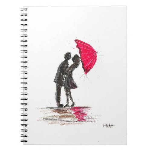 Rustic wedding red umbrella couple in love chic notebook