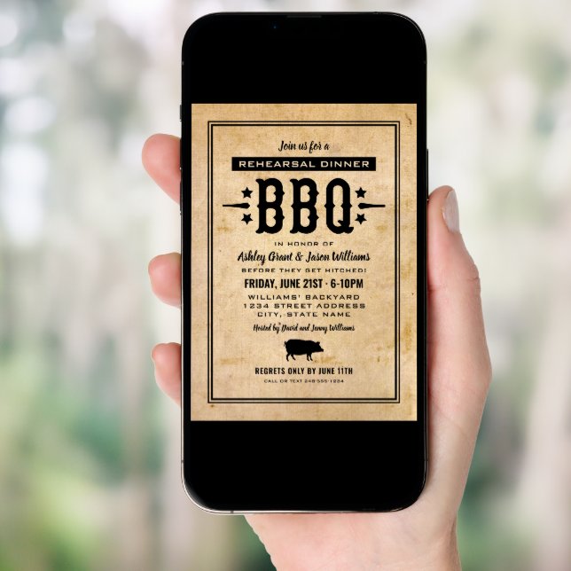 Rustic Wedding Rehearsal Dinner BBQ Invitation (Front Digital)