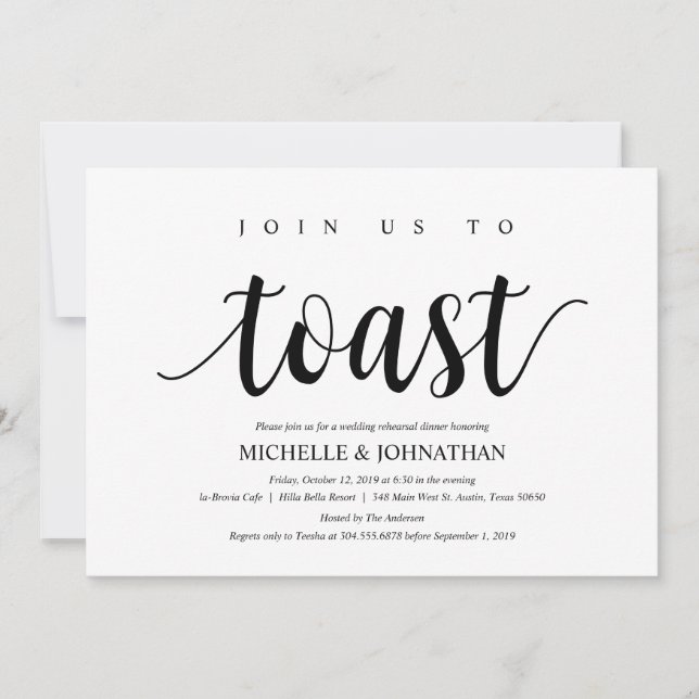Rustic Wedding Rehearsal Dinner, Black and White Invitation (Front)
