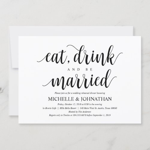 Rustic Wedding Rehearsal Dinner Black and White Invitation