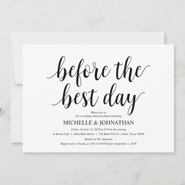 Rustic Wedding Rehearsal Dinner, Black and White Invitation (Front)