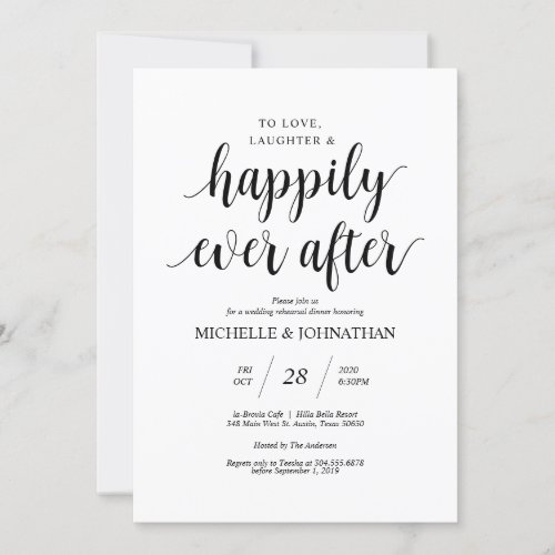 Rustic Wedding Rehearsal Dinner Black font Invitation