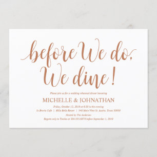 Rustic Wedding Rehearsal Dinner, Copper Color Invitation