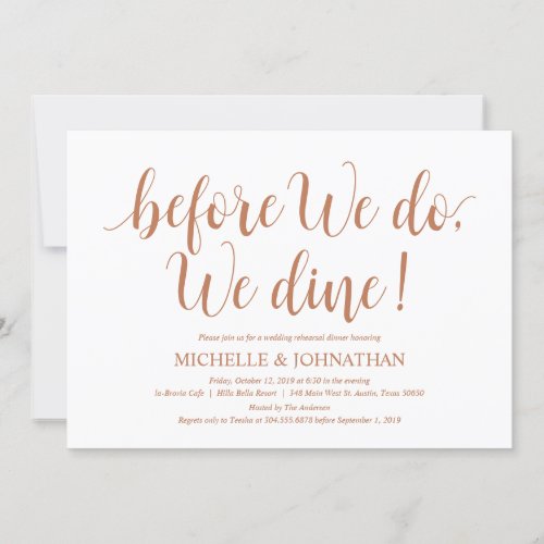 Rustic Wedding Rehearsal Dinner Copper Color Invitation