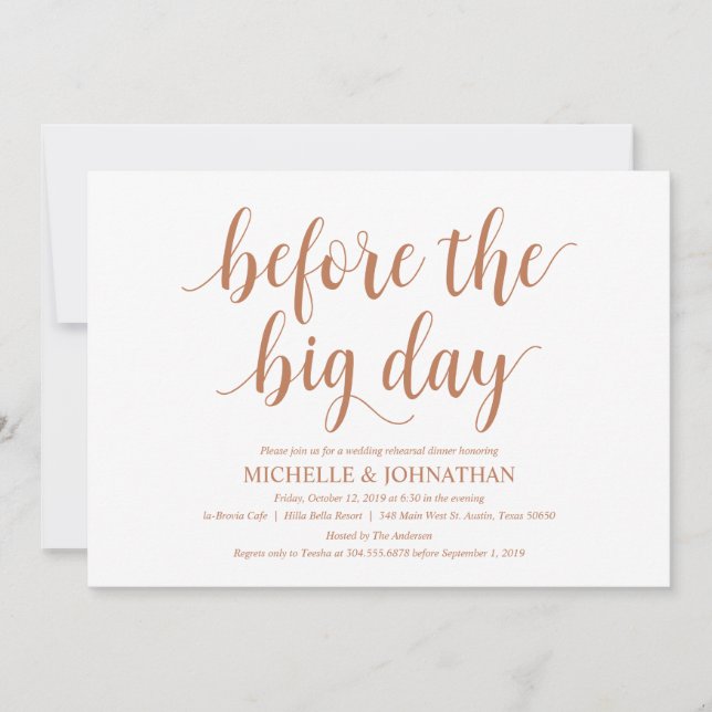 Rustic Wedding Rehearsal Dinner, Copper themed Invitation (Front)