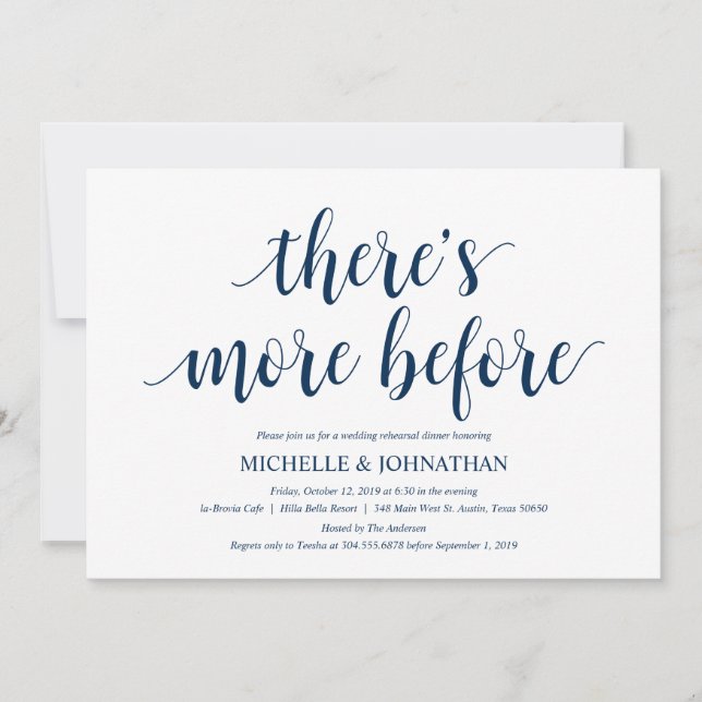 Rustic Wedding Rehearsal Dinner, Navy Blue Invitation (Front)