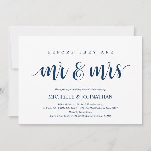 Rustic Wedding Rehearsal Dinner, Navy Blue