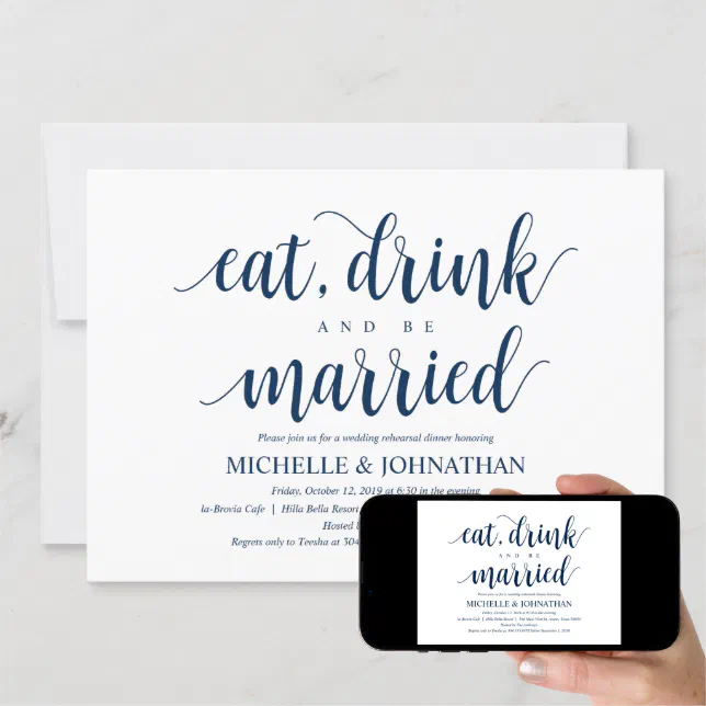 Rustic Wedding Rehearsal Dinner Navy Blue Invitation Zazzle