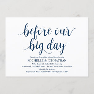 Rustic Wedding Rehearsal Dinner, Navy Blue Invitation