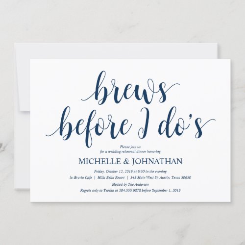 Rustic Wedding Rehearsal Dinner Navy Blue Invitation