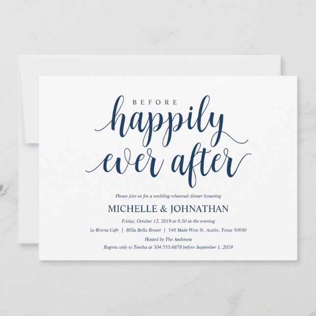 Rustic Wedding Rehearsal Dinner, Navy Blue Invitation (Front)