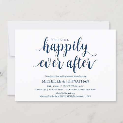 Rustic Wedding Rehearsal Dinner Navy Blue Invitation