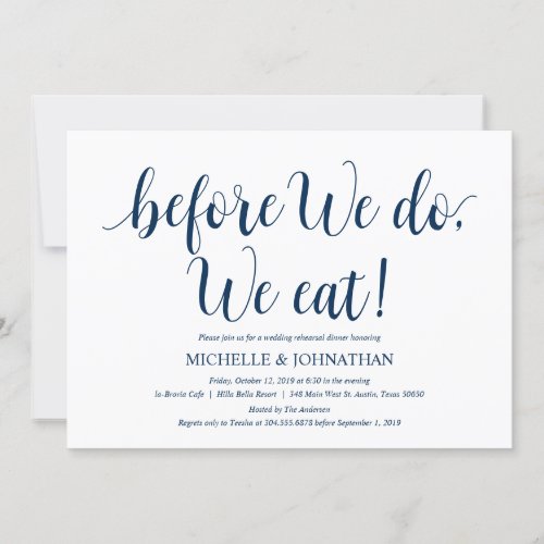 Rustic Wedding Rehearsal Dinner Navy Blue Invitation