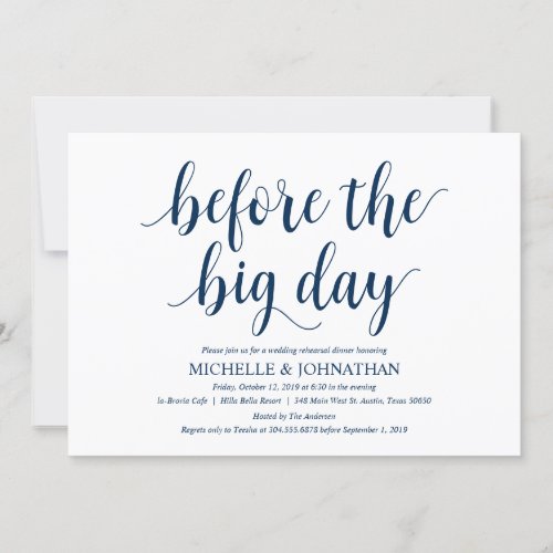 Rustic Wedding Rehearsal Dinner Navy Blue Invitation