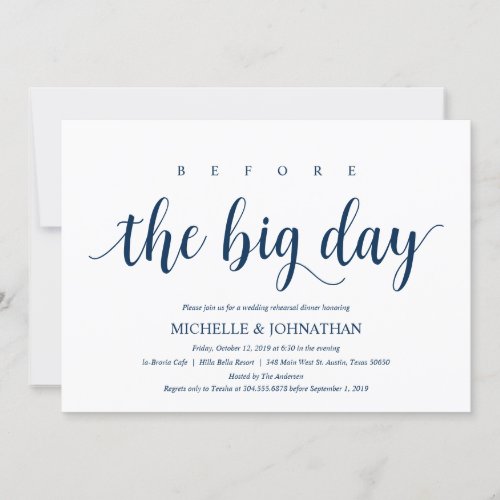 Rustic Wedding Rehearsal Dinner Navy Blue Invitation