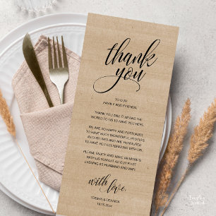 Rustic Wedding Rehearsal Dinner Thank You Card