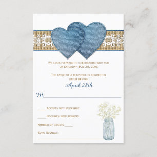 Rustic Wedding RSVP Card Denim, Lace, Burlap