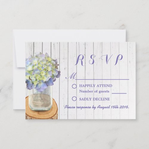 Rustic Wedding RSVP Mason Jar &amp; Hydrangea