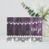 rustic wedding rsvp - wood, lace ,string hearts invitation (Standing Front)