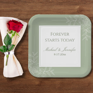 Rustic Wedding Sage Green and White Modern Paper Plates