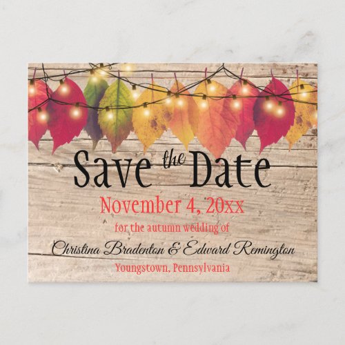 Rustic Wedding Save The Date Autumn Leaves Announcement Postcard