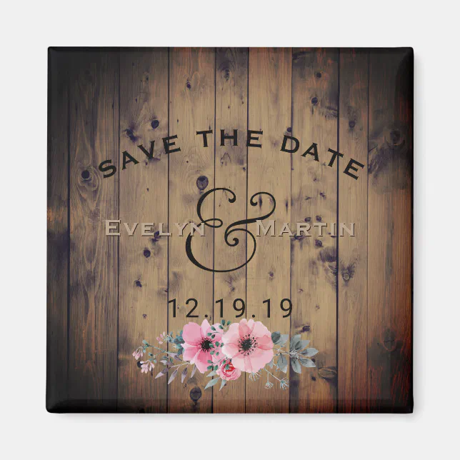 Rustic Wedding Save the Date Barnwood Floral Magnet | Zazzle