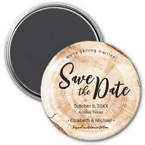 Rustic Wedding Save the date faux wood slice Magnet