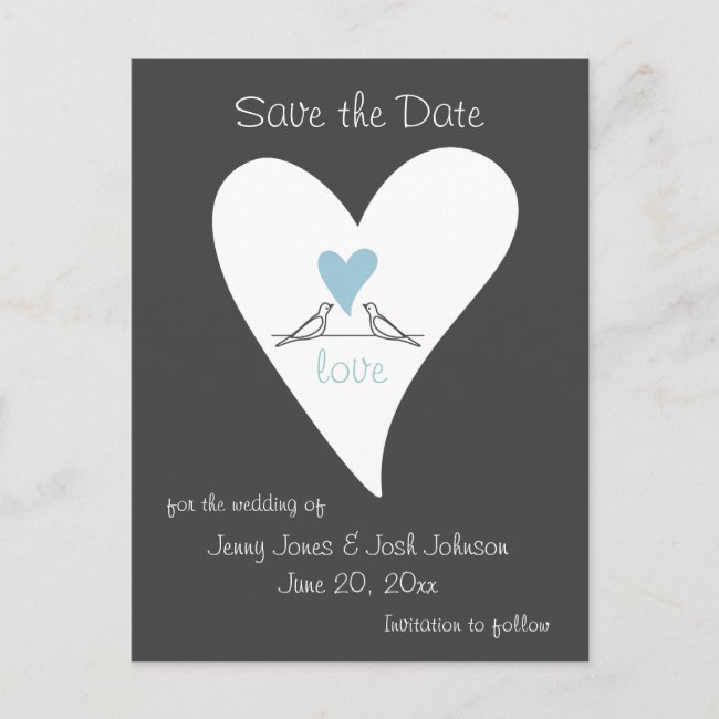 Rustic Wedding Save The Date Light Blue Heart