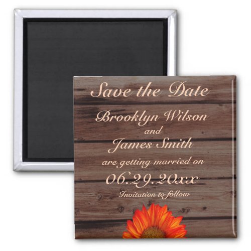 Rustic Wedding Save The Date Magnet Sunflower