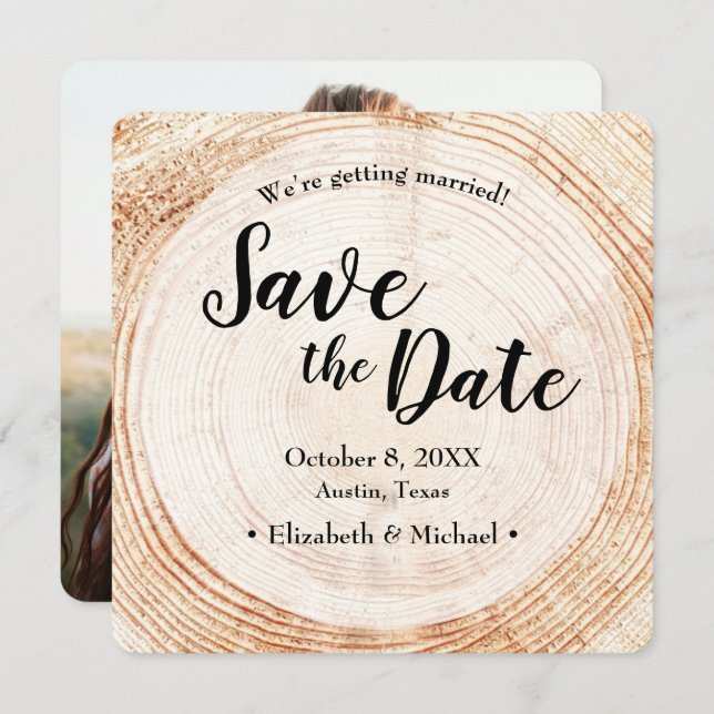 Rustic Wedding Save the date photo Wood Grain Invi Invitation (Front/Back)
