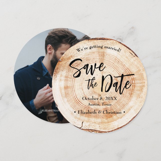 Rustic Wedding Save the date photo Wood Grain Invitation (Front/Back)