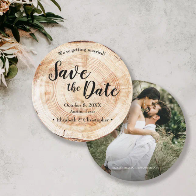 Rustic Wedding Save the date photo Wood Grain Invitation
