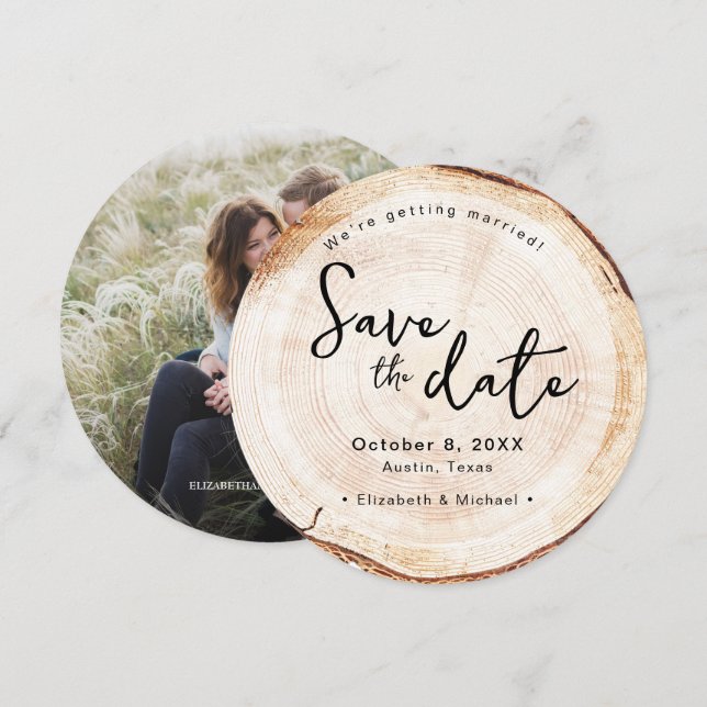 Rustic Wedding Save the date photo Woodcut Print Invitation (Front/Back)