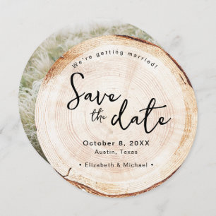 Rustic Wedding Save the date photo Woodcut Print Invitation
