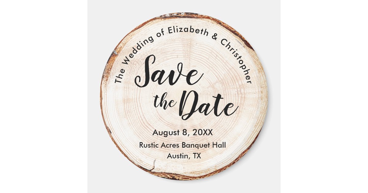 Rustic Wedding Save the date Wood Slice custom Magnet | Zazzle