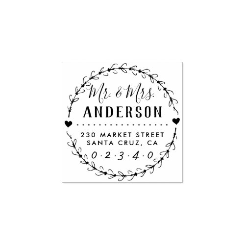 Rustic Wedding Script Name  Return Address Rubber Stamp