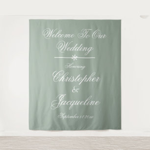 Rustic Wedding Script Names Sage Green Backdrop
