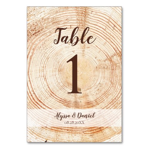 Rustic wedding Script Wood Grain Custom Table Number